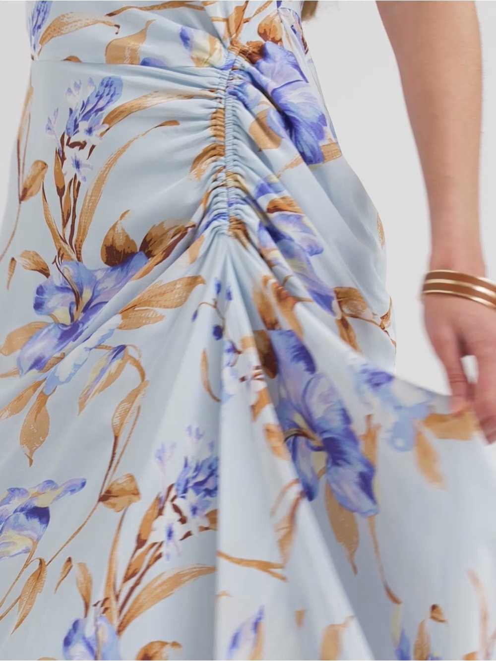 WHBM Cowl Neck Ruched Midi Dress Floral in Light Blue Size 6 - Picture 6 of 17